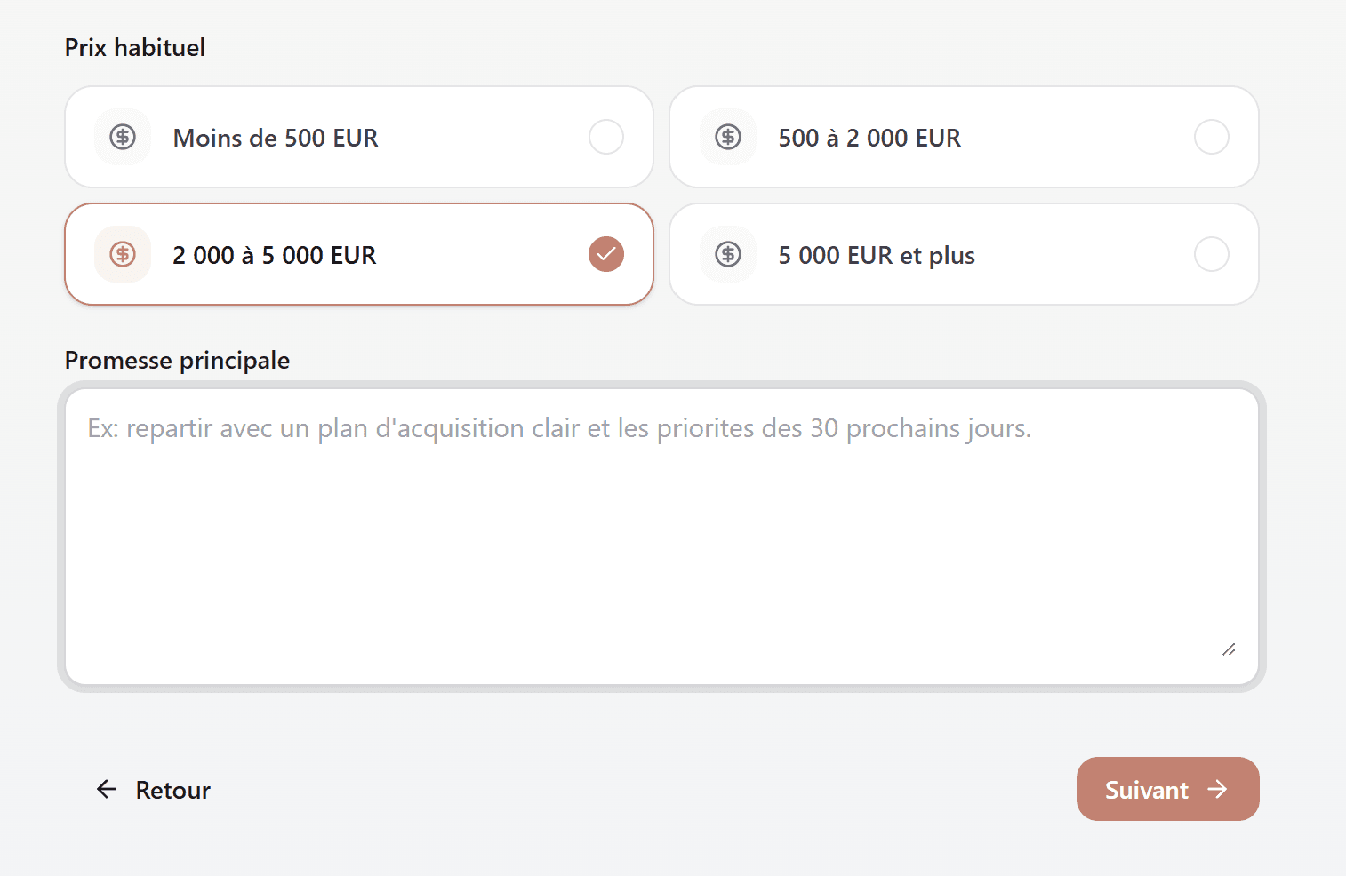 Étape de description de l'offre dans Keeylo
